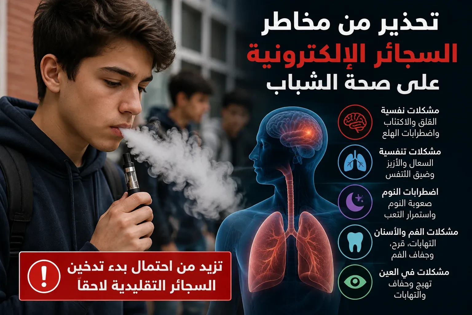 مخاطر السجائر الإلكترونية تشمل القلق والاكتئاب واضطرابات النوم